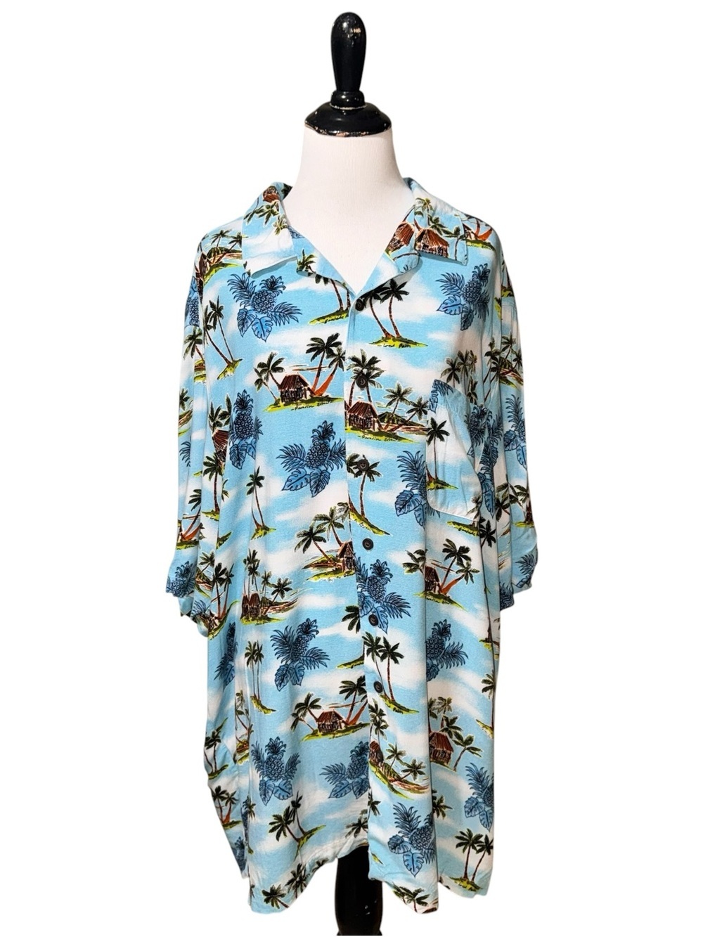 George Men's Size 2XL Button Down Hawaiian Shirt Palm Print Loose Fit Rayon